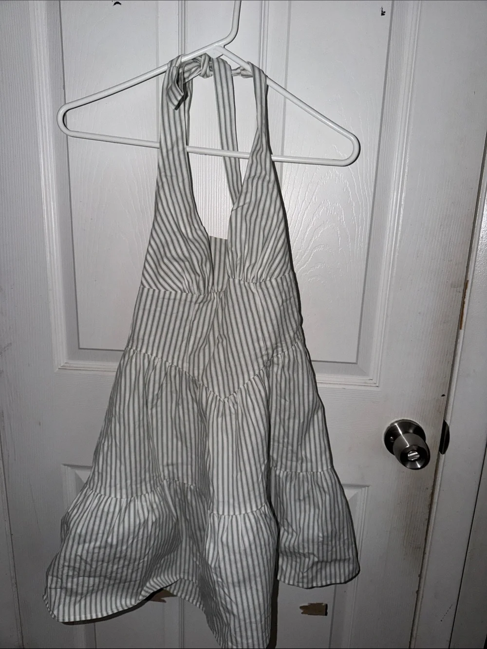Girls' Striped Halter Tiered Dress - White & Gray